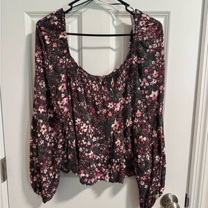 Love Fire Pink and Green Puff Sleeve Smocked Blouse